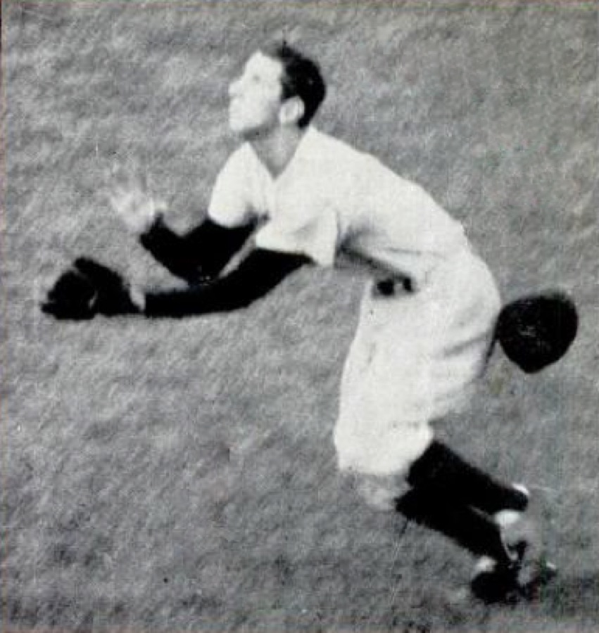Billy Martin making a running catch in the 1952 World Series